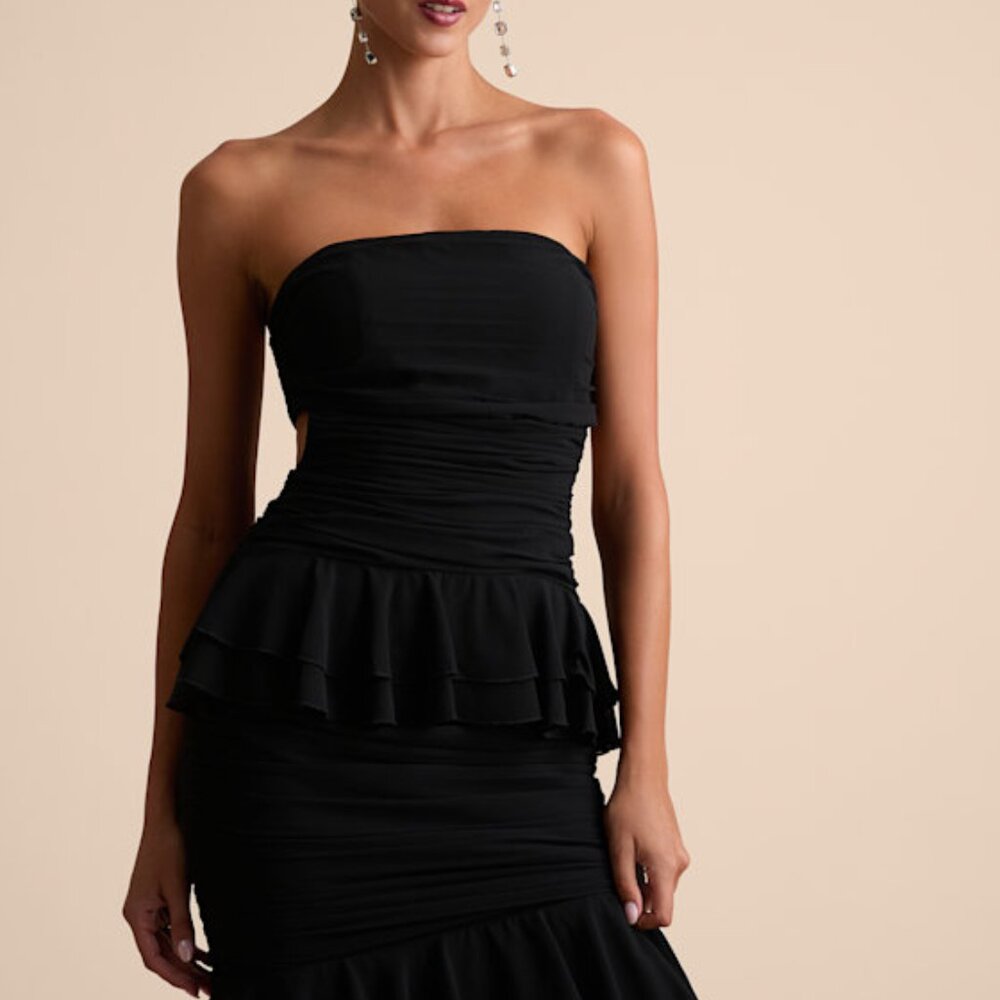 Lulus Loni Black Strapless Ruffled Maxi Dress - Size S